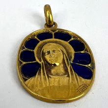 Load image into Gallery viewer, French Pierly Virgin Mary Plique A Jour Enamel 18K Yellow Gold Pendant Medal
