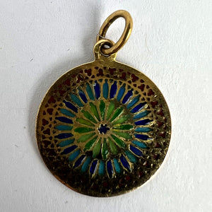 French Window Plique A Jour Enamel 18K Yellow Gold Pendant Medal