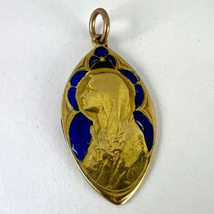 French Guilbert Virgin Mary Plique A Jour Enamel 18K Yellow Gold Pendant Medal