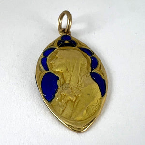 French Guilbert Virgin Mary Plique A Jour Enamel 18K Yellow Gold Pendant Medal