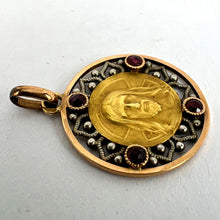 Load image into Gallery viewer, French Vernon Jesus Christ 18K Yellow Gold Ruby Charm Medal Pendant
