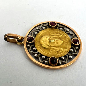 French Vernon Jesus Christ 18K Yellow Gold Ruby Charm Medal Pendant