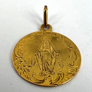 French Virgin Mary 18K Yellow Gold Charm Pendant