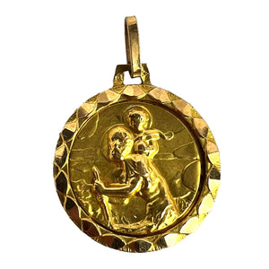 Vintage French St Christopher 18K Yellow Gold Charm Pendant