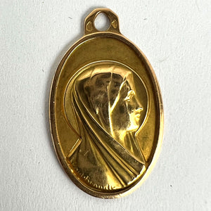 French Paul Brandt 18K Yellow Gold Virgin Mary Charm Pendant Medal