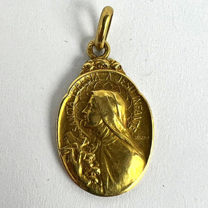 French Becker 18K Yellow Gold St Therese Charm Medal Pendant