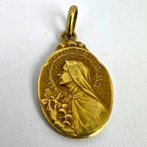 French Becker 18K Yellow Gold St Therese Charm Medal Pendant