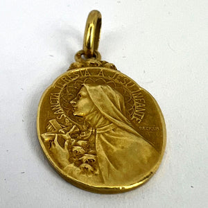 French Becker 18K Yellow Gold St Therese Charm Medal Pendant