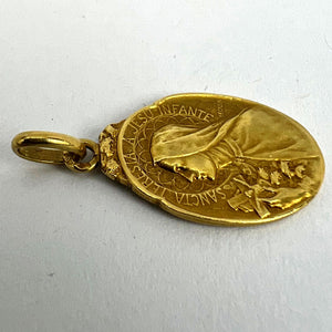 French Becker 18K Yellow Gold St Therese Charm Medal Pendant