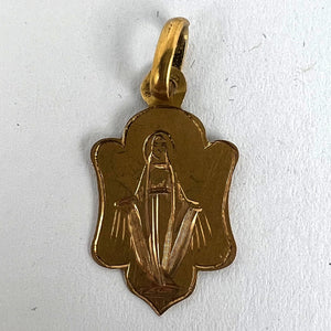 French Virgin Mary 18K Yellow Gold Antique Engraved Charm Pendant Medal