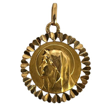 Load image into Gallery viewer, French Perroud Virgin Mary Heart Frame 18K Yellow Gold Medal Charm Pendant
