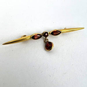 Vintage Almandine-Pyrope Garnet 18K Yellow Gold Bar Brooch