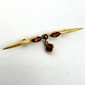 Vintage Almandine-Pyrope Garnet 18K Yellow Gold Bar Brooch