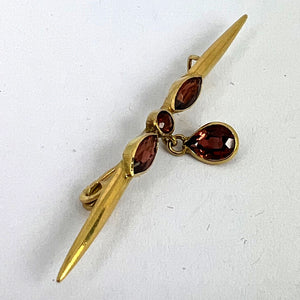 Vintage Almandine-Pyrope Garnet 18K Yellow Gold Bar Brooch