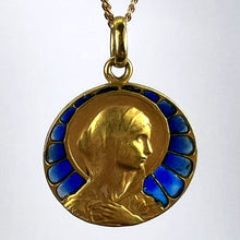 Load image into Gallery viewer, French Vernon Virgin Mary Plique A Jour Enamel 18K Yellow Gold Charm Pendant
