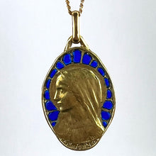 Load image into Gallery viewer, French Dropsy Virgin Mary Plique A Jour Enamel 18K Yellow Gold Pendant Medal
