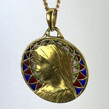 Load image into Gallery viewer, French E Dropsy Virgin Mary Plique A Jour Enamel 18K Yellow Gold Pendant Medal
