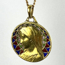 Load image into Gallery viewer, French E Dropsy Virgin Mary Plique A Jour Enamel 18K Yellow Gold Pendant Medal
