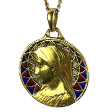 Load image into Gallery viewer, French E Dropsy Virgin Mary Plique A Jour Enamel 18K Yellow Gold Pendant Medal
