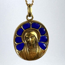 Load image into Gallery viewer, French Pierly Virgin Mary Plique A Jour Enamel 18K Yellow Gold Pendant Medal
