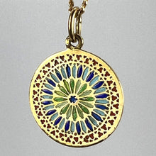 Load image into Gallery viewer, French Window Plique A Jour Enamel 18K Yellow Gold Pendant Medal
