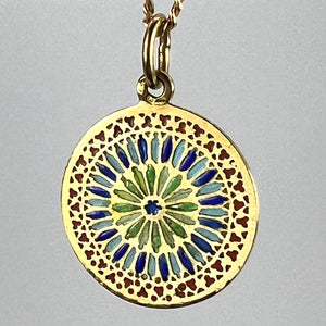 French Window Plique A Jour Enamel 18K Yellow Gold Pendant Medal