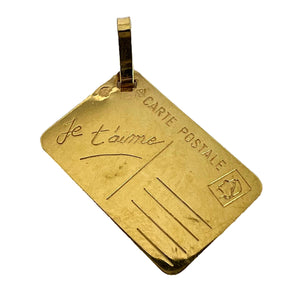 French Je T'aime Postcard 18K Yellow Gold Love Charm Pendant