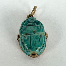 Load image into Gallery viewer, Egyptian Faience Ceramic Scarab 18K Yellow Gold Charm Pendant
