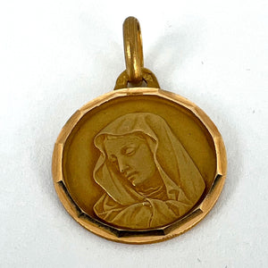 French Virgin Mary 18K Yellow Gold Medal Charm Pendant