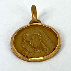 French Virgin Mary 18K Yellow Gold Medal Charm Pendant
