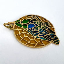 Load image into Gallery viewer, French Bird Plique A Jour Enamel 18K Yellow Gold Pendant Medal
