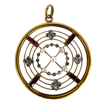 Load image into Gallery viewer, Edwardian Target Diamond Pearl Ruby 18K Yellow Gold Pendant
