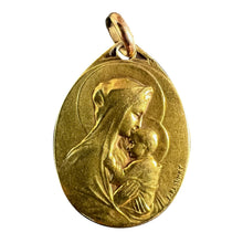 Load image into Gallery viewer, Antique French Rasumny Madonna and Child 18K Yellow Gold Religious Medal Pendant
