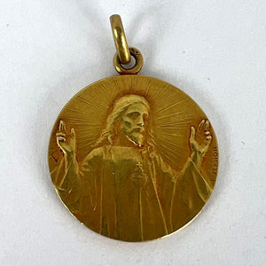 French Vernon Sacred Heart Madonna and Child 18K Yellow Gold Medal Pendant