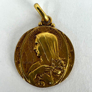 French Becker 18K Yellow Gold St Therese Charm Pendant