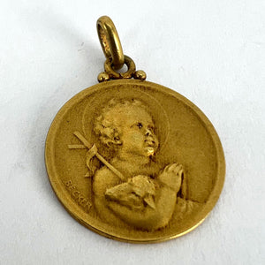 French Becker Lamb of God Jesus Child 18K Yellow Gold Medal Pendant