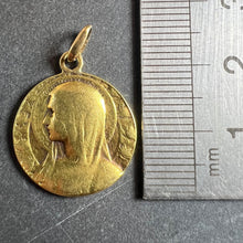 Load image into Gallery viewer, French Virgin Mary Roses and Leaves 18K Yellow Gold Religious Medal Pendant
