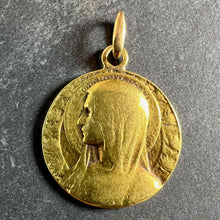 Load image into Gallery viewer, French Virgin Mary Roses and Leaves 18K Yellow Gold Religious Medal Pendant
