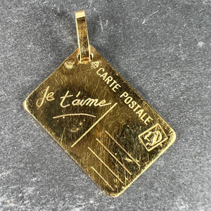 French Je T'aime Postcard 18K Yellow Gold Love Charm Pendant