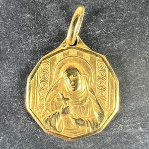 Italian Saint Therese 18K Yellow Gold Charm Medal Pendant
