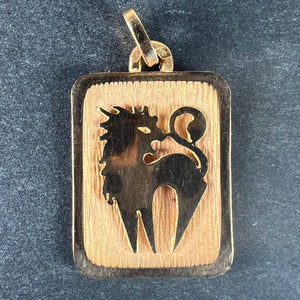 French Leo Starsign Zodiac 18K Yellow Gold Charm Medal Pendant