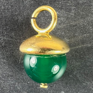 18K Yellow Gold Green Agate Sphere Charm Pendant