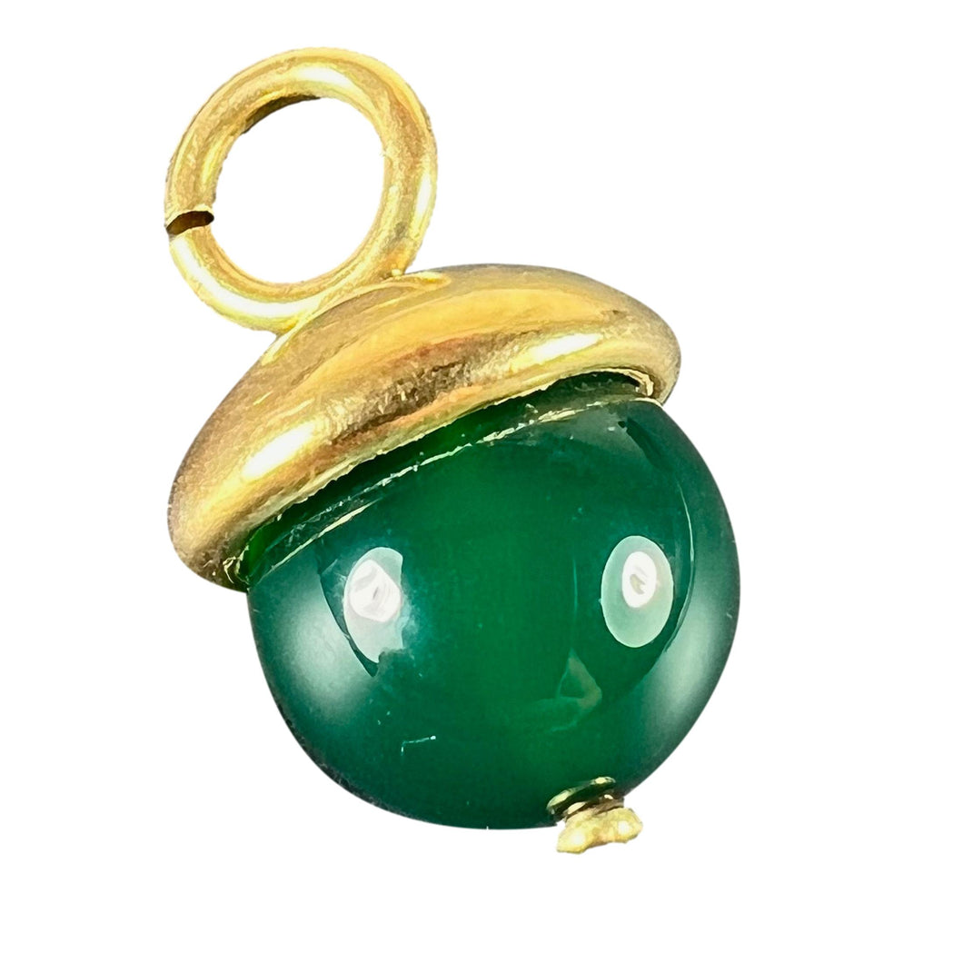 18K Yellow Gold Green Agate Sphere Charm Pendant