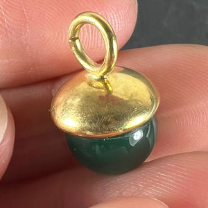 18K Yellow Gold Green Agate Sphere Charm Pendant