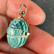 Load image into Gallery viewer, Egyptian Faience Ceramic Scarab 18K Yellow Gold Charm Pendant
