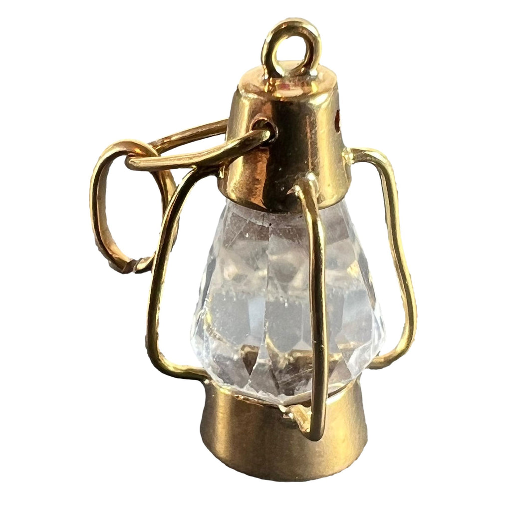 Vintage 18K Yellow Gold Paste Storm Lantern Charm Pendant