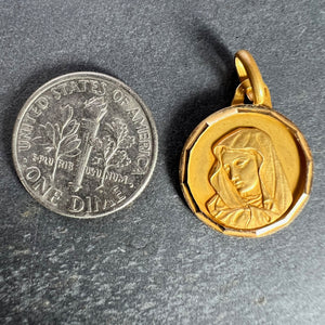 French Virgin Mary 18K Yellow Gold Medal Charm Pendant