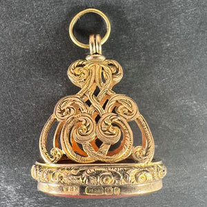 Large Antique Victorian Carnelian 9K Yellow Gold Charm Pendant Fob Seal
