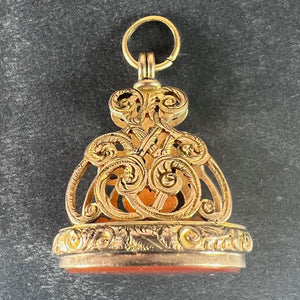 Large Antique Victorian Carnelian 9K Yellow Gold Charm Pendant Fob Seal