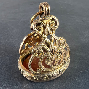Large Antique Victorian Carnelian 9K Yellow Gold Charm Pendant Fob Seal